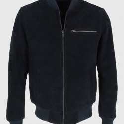 Noah Mens Navy Blue Bomber Suede Leather Jacket Noah Mens Navy Blue Bomber Suede Leather Jacket