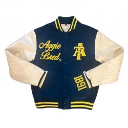 North Carolina A&T Chenille Navy and Off White Varsity Jacket North Carolina A&T Chenille Navy and Off White Varsity Jacket