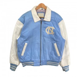 North Carolina Light Blue and White Varsity Leather Jacket North Carolina Light Blue and White Varsity Leather Jacket