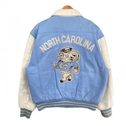 North Carolina Light Blue and White Varsity Leather Jacket North Carolina Light Blue and White Varsity Leather Jacket