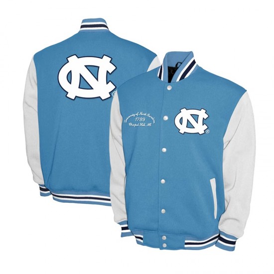 North Carolina Tar Heels Fleece Carolina Blue and White Varsity Jacket