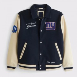 NY Giants Navy and Eggshell Varsity Bomber Jacket