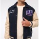 NY Giants Navy and Eggshell Varsity Bomber Jacket NY Giants Navy and Eggshell Varsity Bomber Jacket