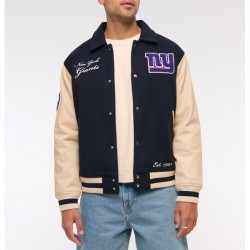 NY Giants Navy and Eggshell Varsity Bomber Jacket NY Giants Navy and Eggshell Varsity Bomber Jacket