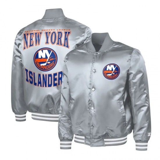NY Islanders Adaptive Bold Logo Varsity Satin Jacket