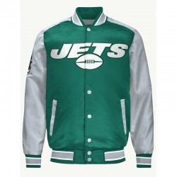  NY Jets Green and Gray Varsity Satin Jacket
