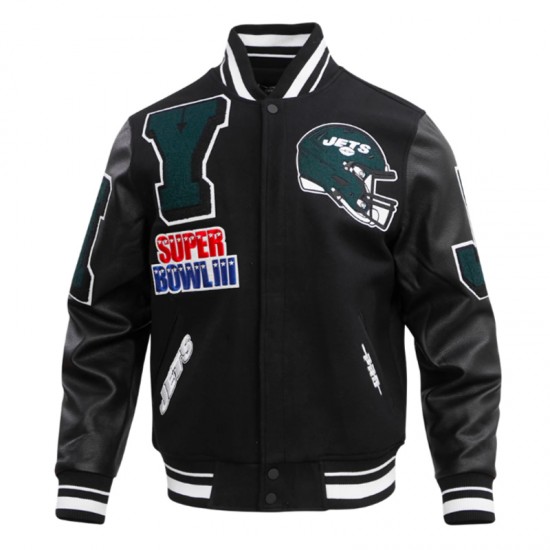 NY Jets Mashup Rib Varsity Wool/Leather Jacket NY Jets Mashup Rib Varsity Wool/Leather Jacket