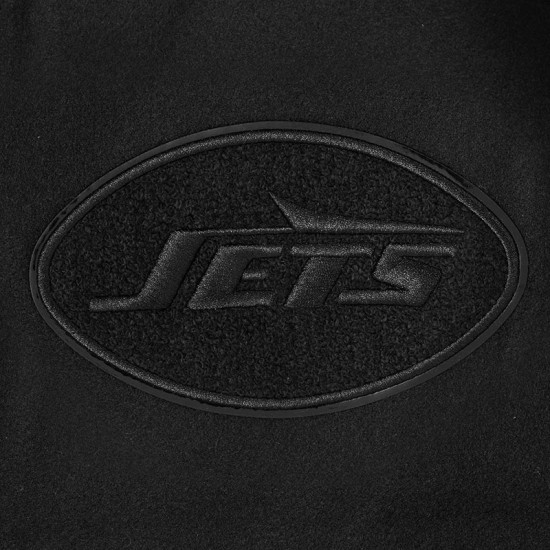 NY Jets Triple Black Varsity Wool and Leather Jacket NY Jets Triple Black Varsity Wool and Leather Jacket
