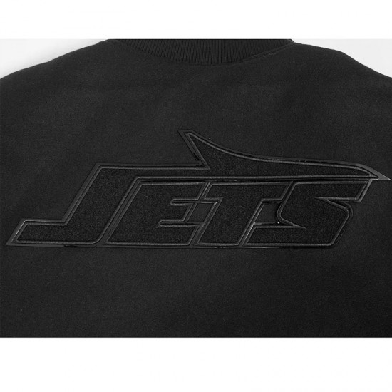 NY Jets Triple Black Varsity Wool and Leather Jacket NY Jets Triple Black Varsity Wool and Leather Jacket