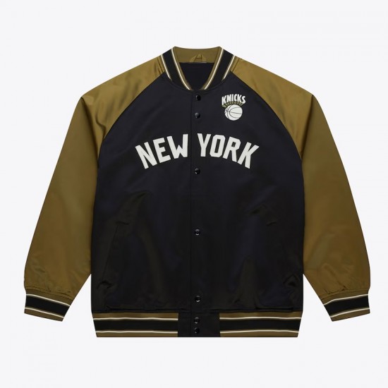 NY Knicks Black/Olive Satin Double Clutch Jacket NY Knicks Black/Olive Satin Double Clutch Jacket