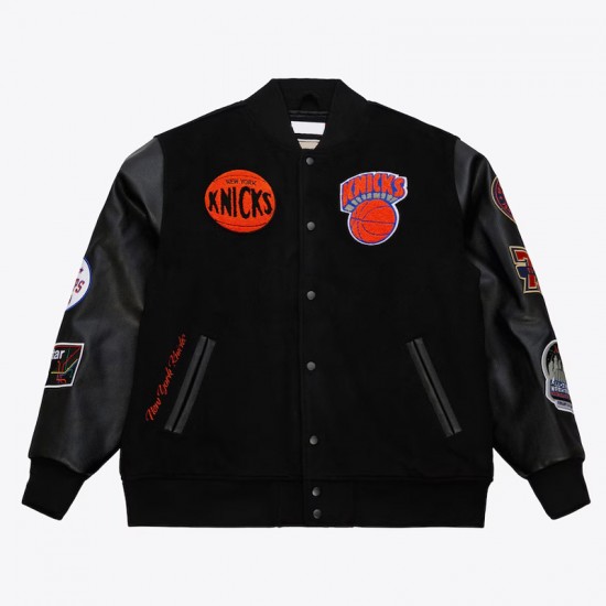 NY Knicks Black Out Team Logo Varsity Jacket NY Knicks Black Out Team Logo Varsity Jacket