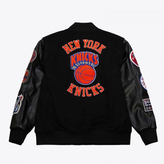 NY Knicks Black Out Team Logo Varsity Jacket NY Knicks Black Out Team Logo Varsity Jacket