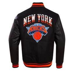 NY Knicks Chest Layered Classic Rib Varsity Jacket