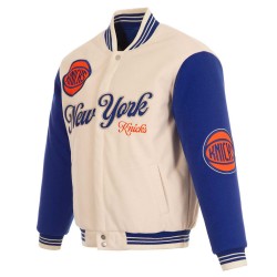 NY Knicks Cream and Royal Varsity Jacket NY Knicks Cream and Royal Varsity Jacket