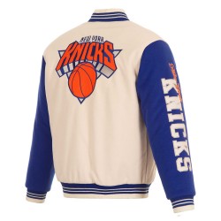 NY Knicks Cream and Royal Varsity Jacket NY Knicks Cream and Royal Varsity Jacket