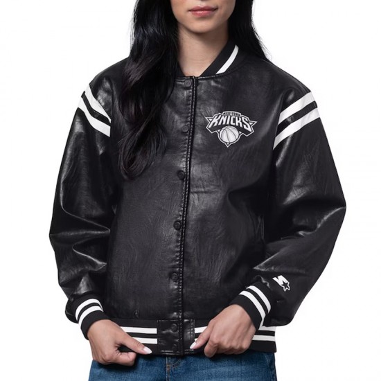 NY Knicks High Heat Vegan Black Varsity Leather Jacket NY Knicks High Heat Vegan Black Varsity Leather Jacket