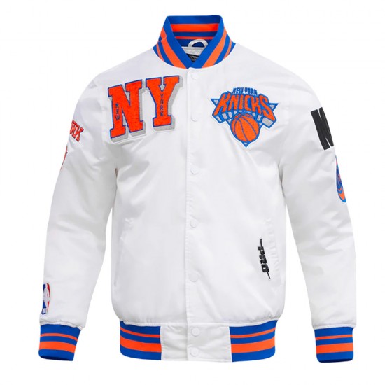 NY Knicks Mashup Classic Rib White Satin Jacket NY Knicks Mashup Classic Rib White Satin Jacket
