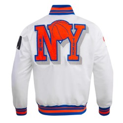 NY Knicks Mashup Classic Rib White Satin Jacket