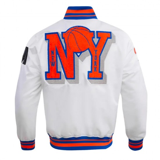 NY Knicks Mashup Classic Rib White Satin Jacket NY Knicks Mashup Classic Rib White Satin Jacket
