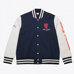 NY Knicks Navy and White Fleece Varsity Jacket