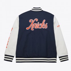 NY Knicks Navy and White Fleece Varsity Jacket
