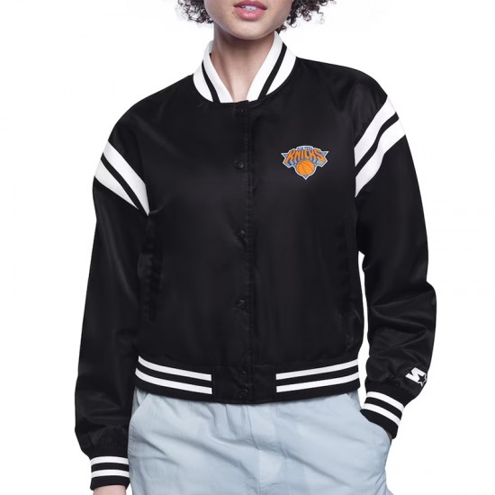 NY Knicks Printed Logo Varsity Satin Jacket NY Knicks Printed Logo Varsity Satin Jacket