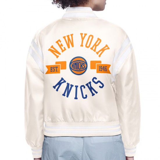 NY Knicks Printed Logo Varsity Satin Jacket NY Knicks Printed Logo Varsity Satin Jacket
