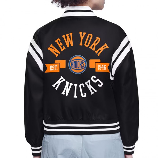 NY Knicks Printed Logo Varsity Satin Jacket NY Knicks Printed Logo Varsity Satin Jacket