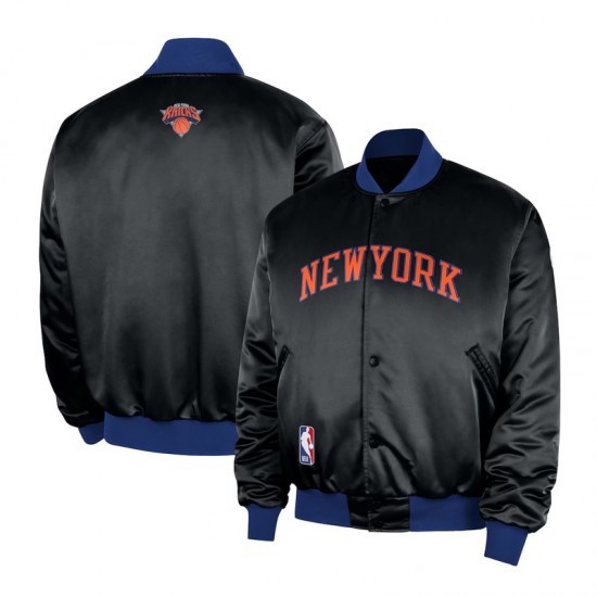 NY Knicks Remix Courtside Black Bomber Jacket