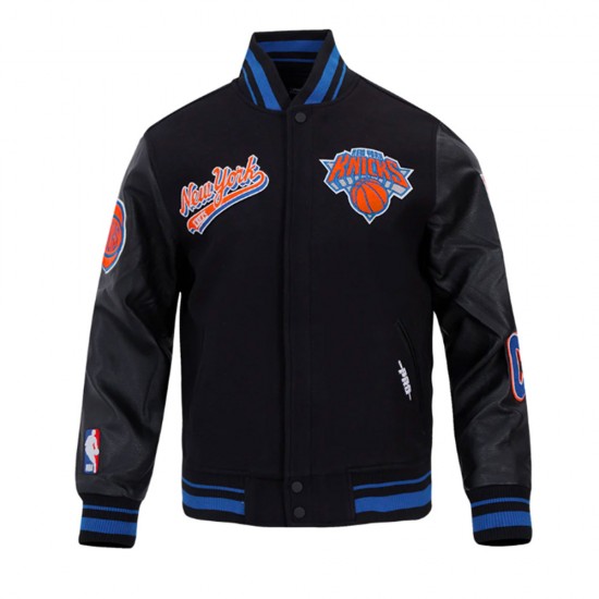 NY Knicks Script Tail Classic Rib Varsity Jacket NY Knicks Script Tail Classic Rib Varsity Jacket