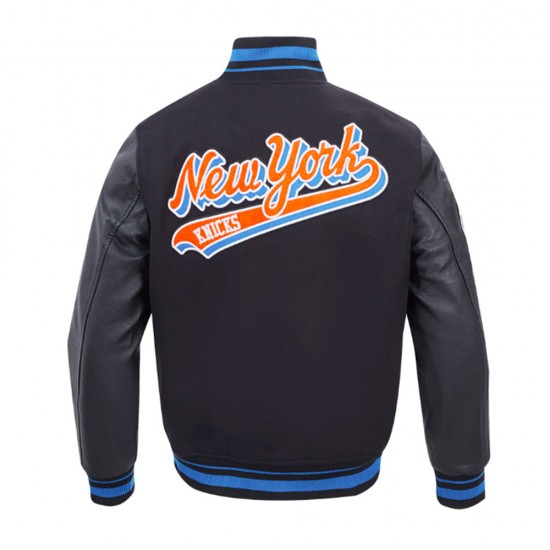 NY Knicks Script Tail Classic Rib Varsity Jacket NY Knicks Script Tail Classic Rib Varsity Jacket