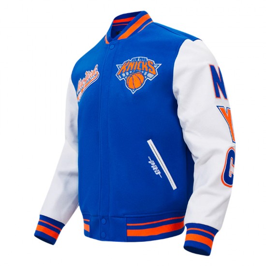NY Knicks Script Tail Classic Rib Varsity Jacket NY Knicks Script Tail Classic Rib Varsity Jacket