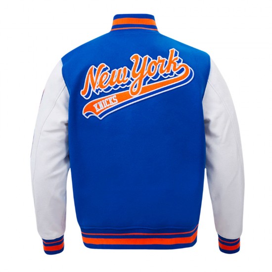 NY Knicks Script Tail Classic Rib Varsity Jacket NY Knicks Script Tail Classic Rib Varsity Jacket