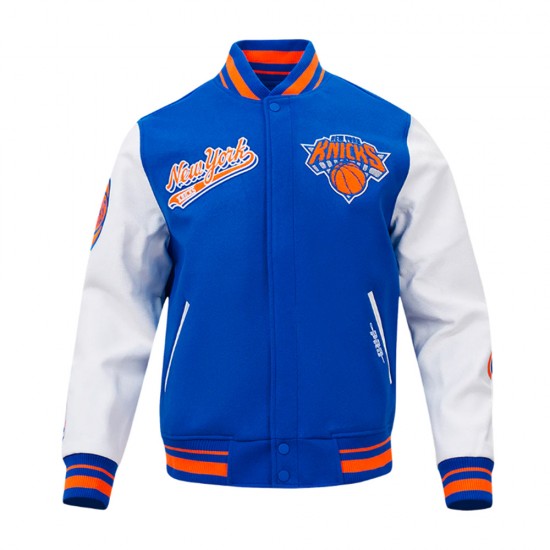 NY Knicks Script Tail Classic Rib Varsity Jacket NY Knicks Script Tail Classic Rib Varsity Jacket