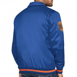 NY Knicks Stitch Applique Blue Satin Jacket