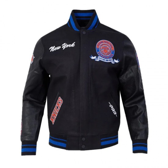 NY Knicks Team Badge Classic Rib Varsity Jacket