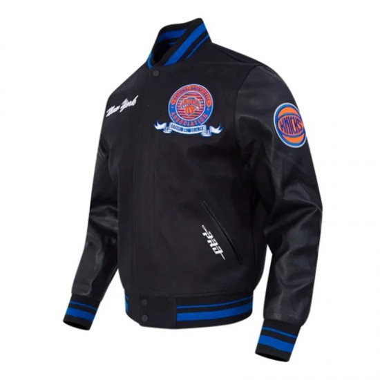 NY Knicks Team Badge Classic Rib Varsity Jacket