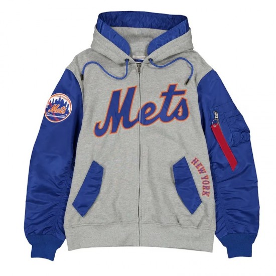 NY Mets Heather Gray/Royal Full-Zip Hoodie Jacket NY Mets Heather Gray/Royal Full-Zip Hoodie Jacket