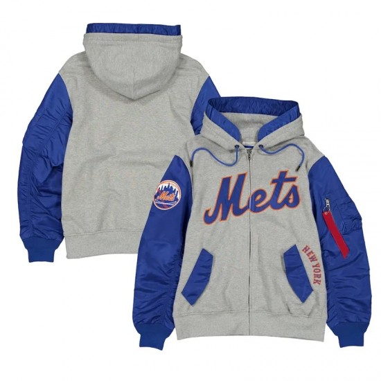 NY Mets Heather Gray/Royal Full-Zip Hoodie Jacket NY Mets Heather Gray/Royal Full-Zip Hoodie Jacket