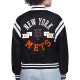 NY Mets Printed Logo Black Varsity Satin Jacket NY Mets Printed Logo Black Varsity Satin Jacket