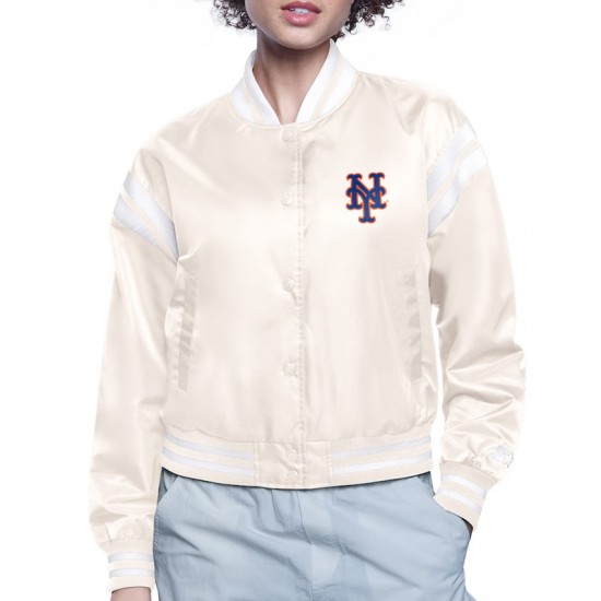 NY Mets Printed Logo Black Varsity Satin Jacket NY Mets Printed Logo Black Varsity Satin Jacket