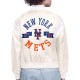 NY Mets Printed Logo Black Varsity Satin Jacket NY Mets Printed Logo Black Varsity Satin Jacket