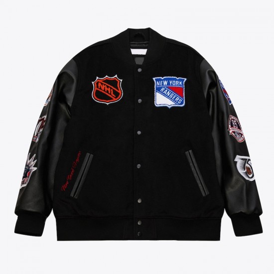 NY Rangers Black Out Team Logo Varsity Jacket NY Rangers Black Out Team Logo Varsity Jacket