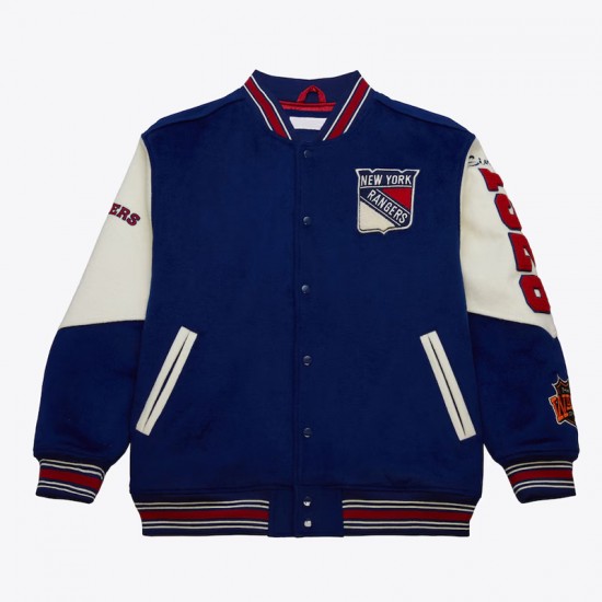 NY Rangers Team History Blue Vintage Logo Varsity Jacket NY Rangers Team History Blue Vintage Logo Varsity Jacket