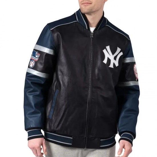 NY Yankees Black and Navy Varsity Leather Jacket NY Yankees Black and Navy Varsity Leather Jacket