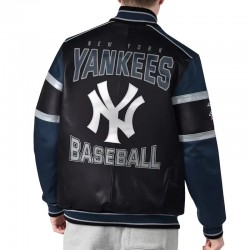 NY Yankees Black and Navy Varsity Leather Jacket