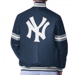 NY Yankees Navy Varsity Leather Jacket