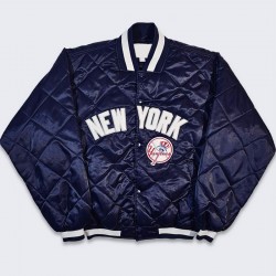 NY Yankees Quilted Full-Snap Satin Navy Jacket