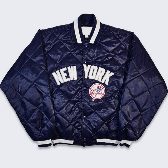 NY Yankees Quilted Full-Snap Satin Navy Jacket