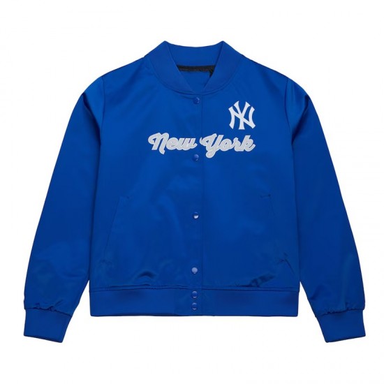 NY Yankees Throwback Graphics Blue Satin Jacket NY Yankees Throwback Graphics Blue Satin Jacket